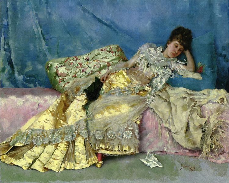 Lady On A Pink Divan 1877 by Julius LeBlanc Stewart (1855-1919)  Private Collection